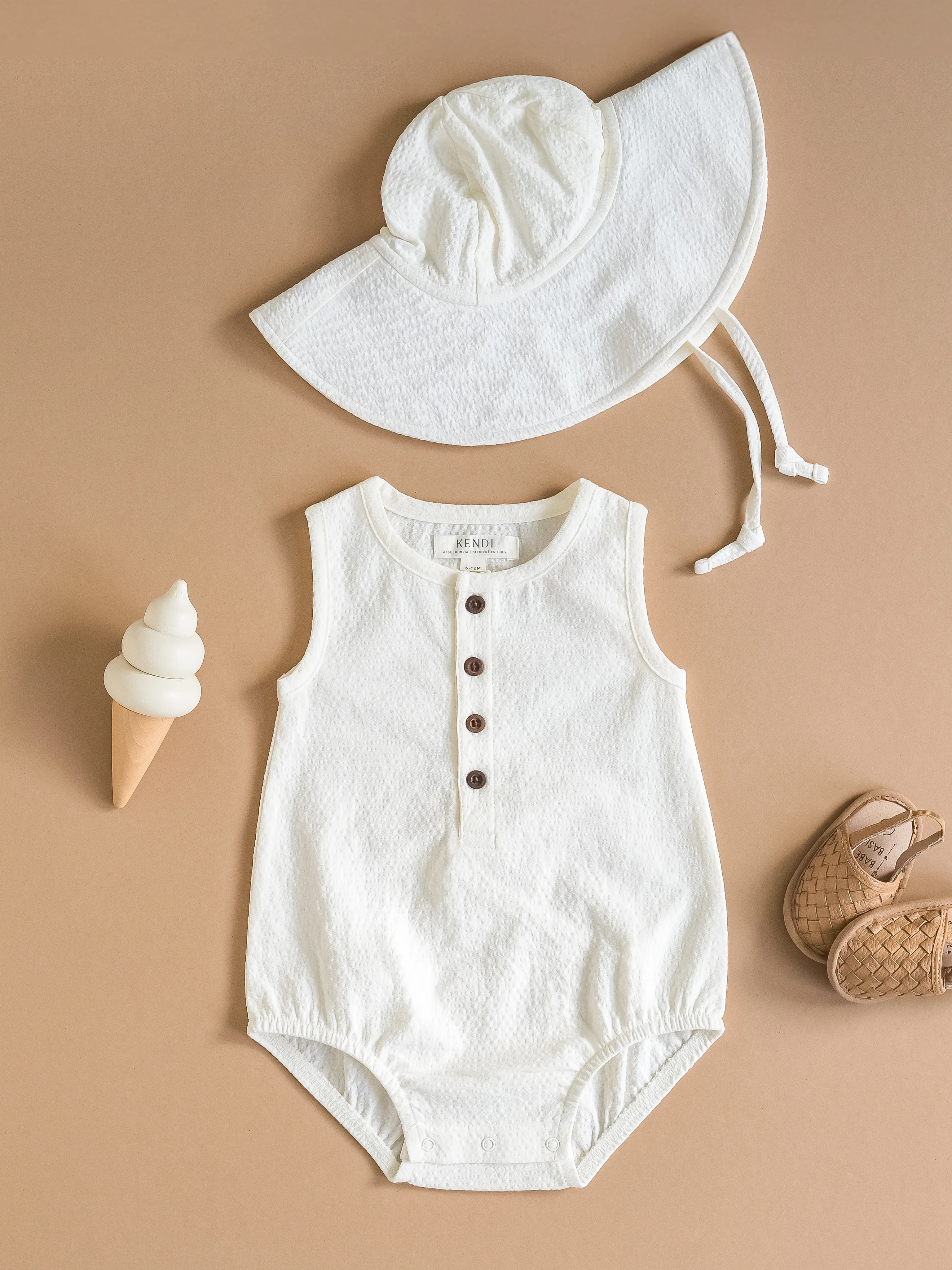 Wren Seersucker Bubble Romper - Coconut