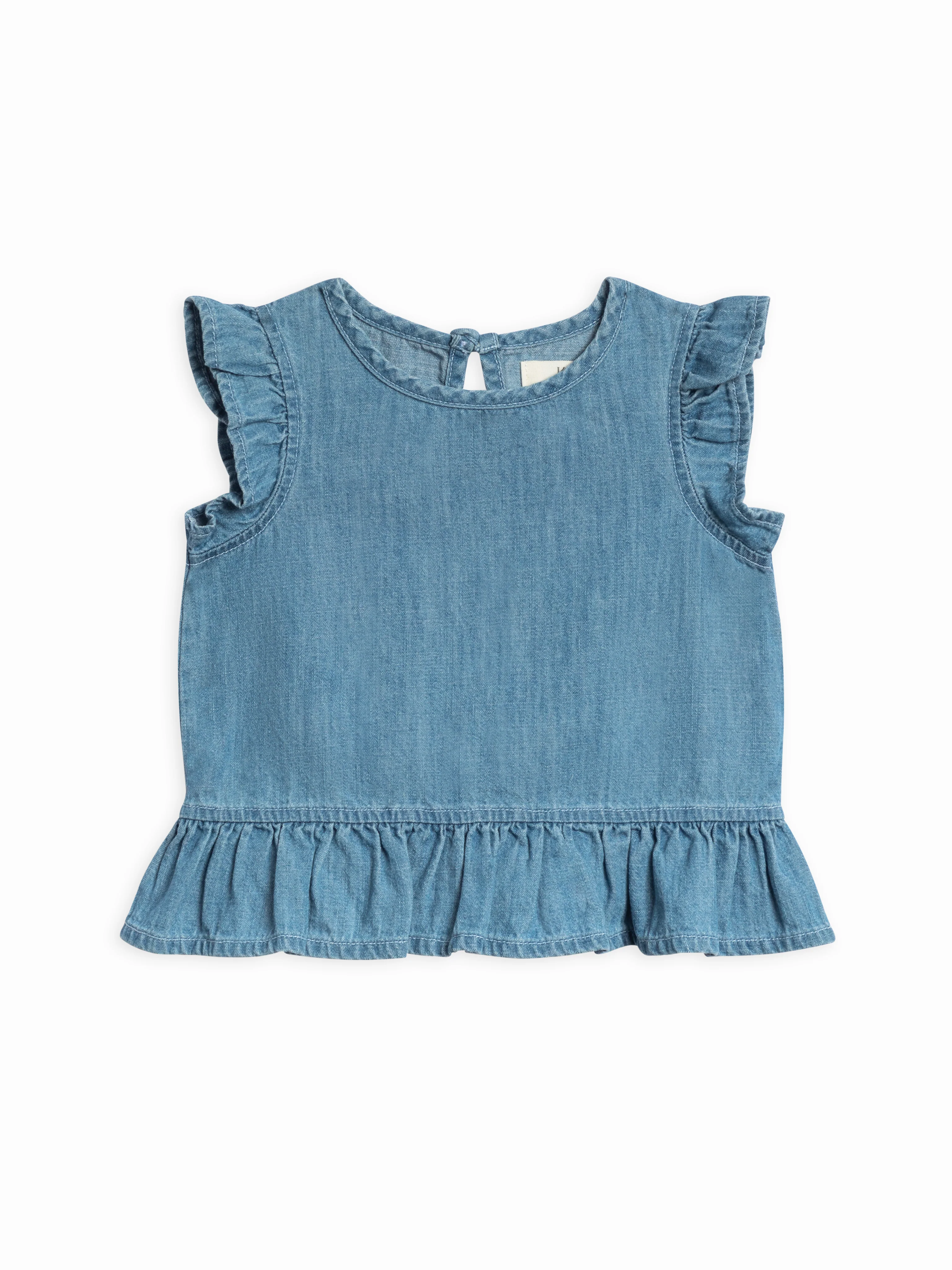 Anya Chambray Ruffle Hem Top