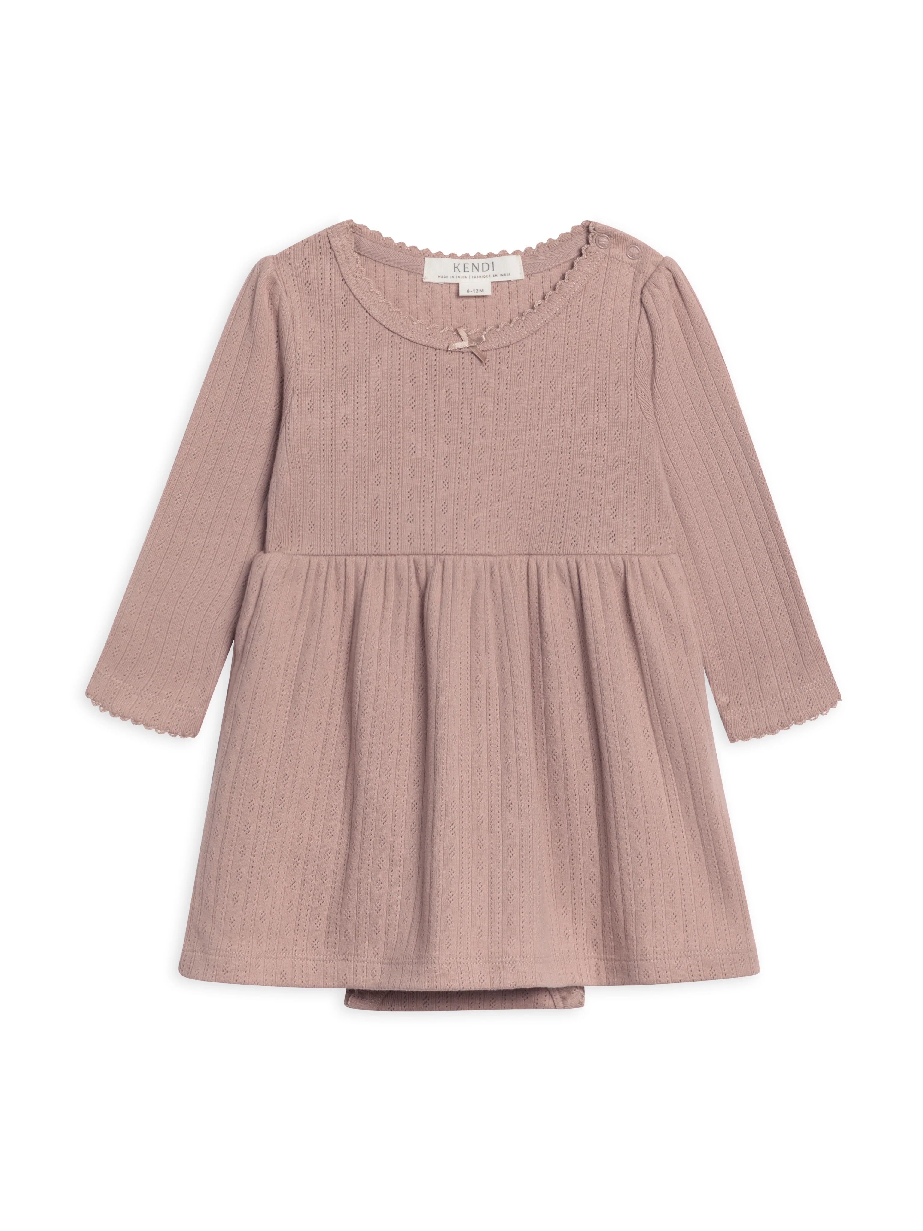 Willa Brushed Back Pointelle Long Sleeve Bodysuit Dress