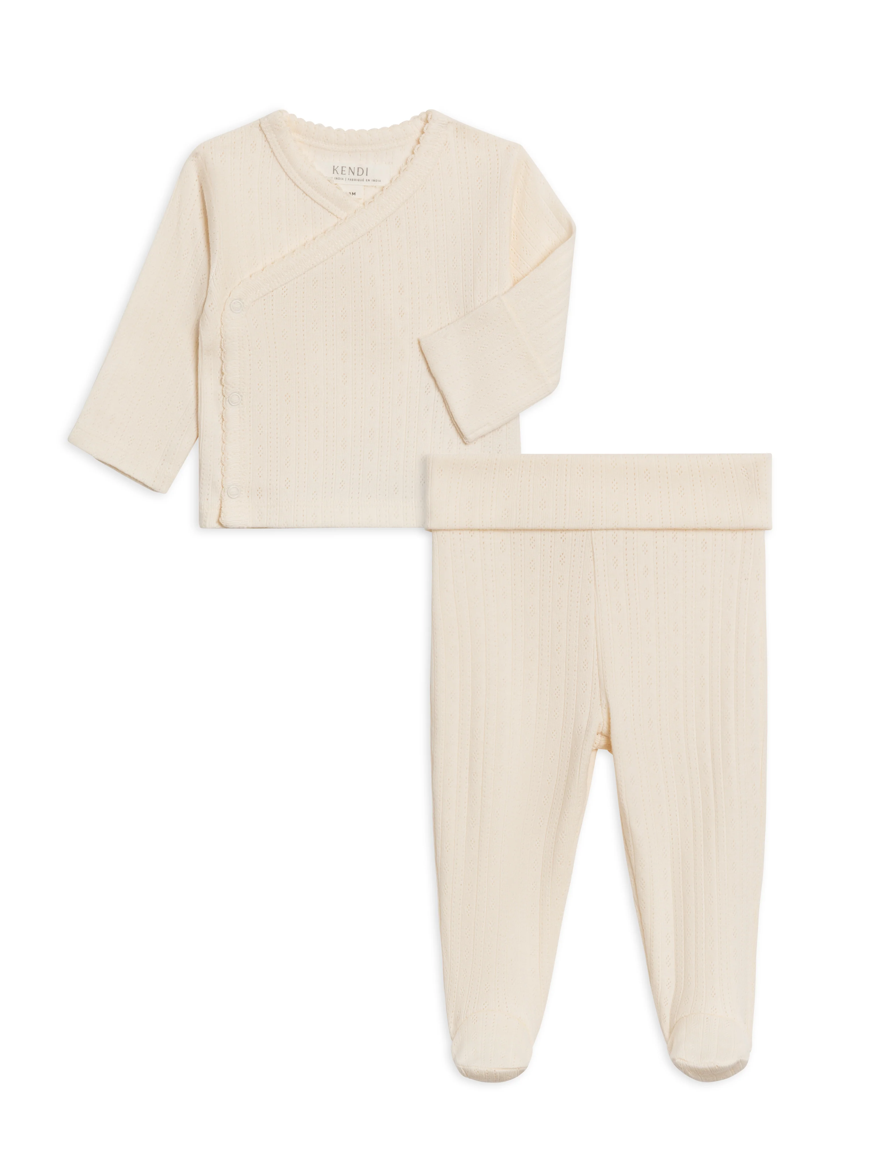 2-Piece Lacey Brushed Back Pointelle Kimono Top and Pant Set