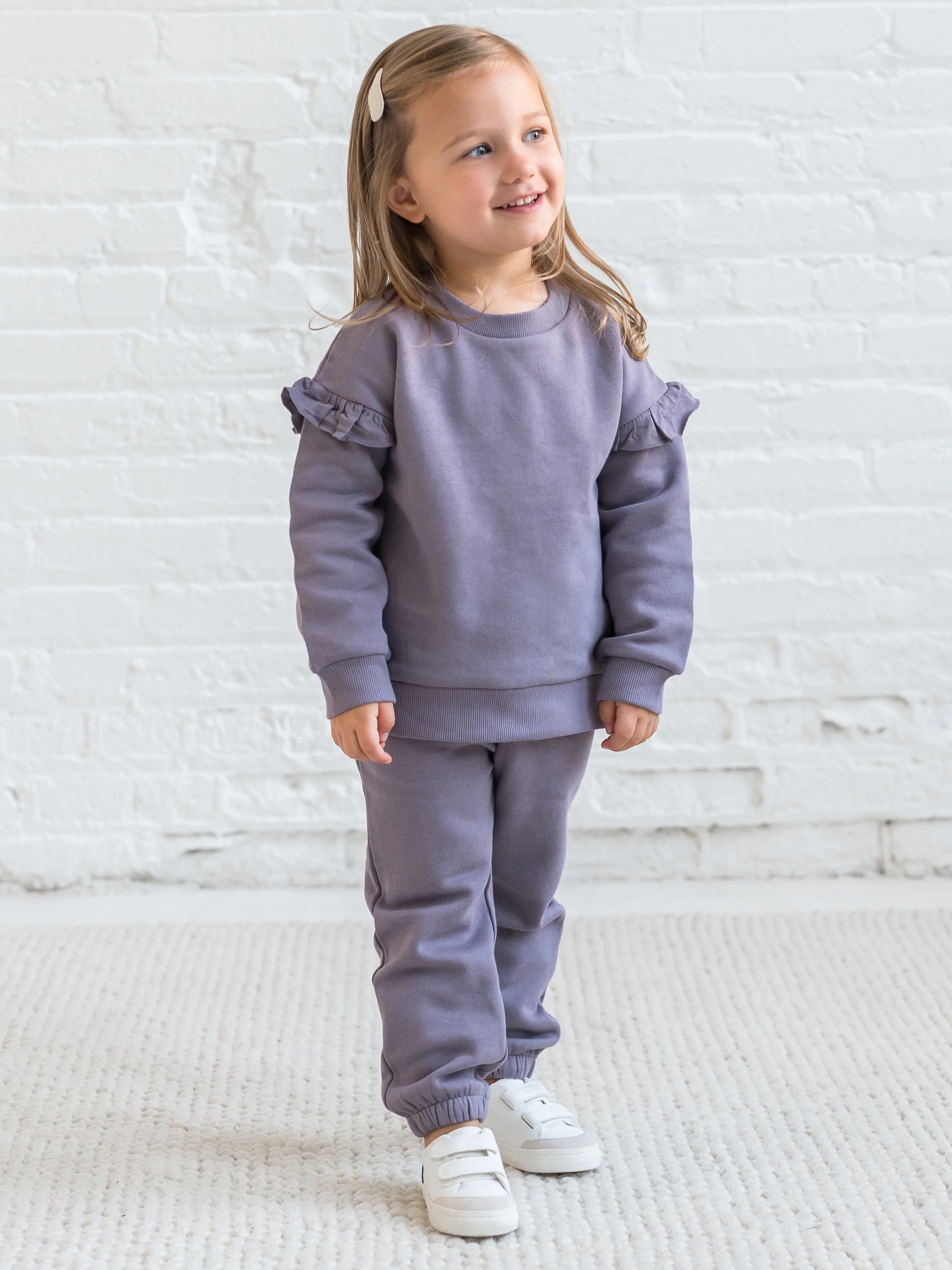 Abbey Fleece Ruffle Sleeve Pullover Sweatshirt