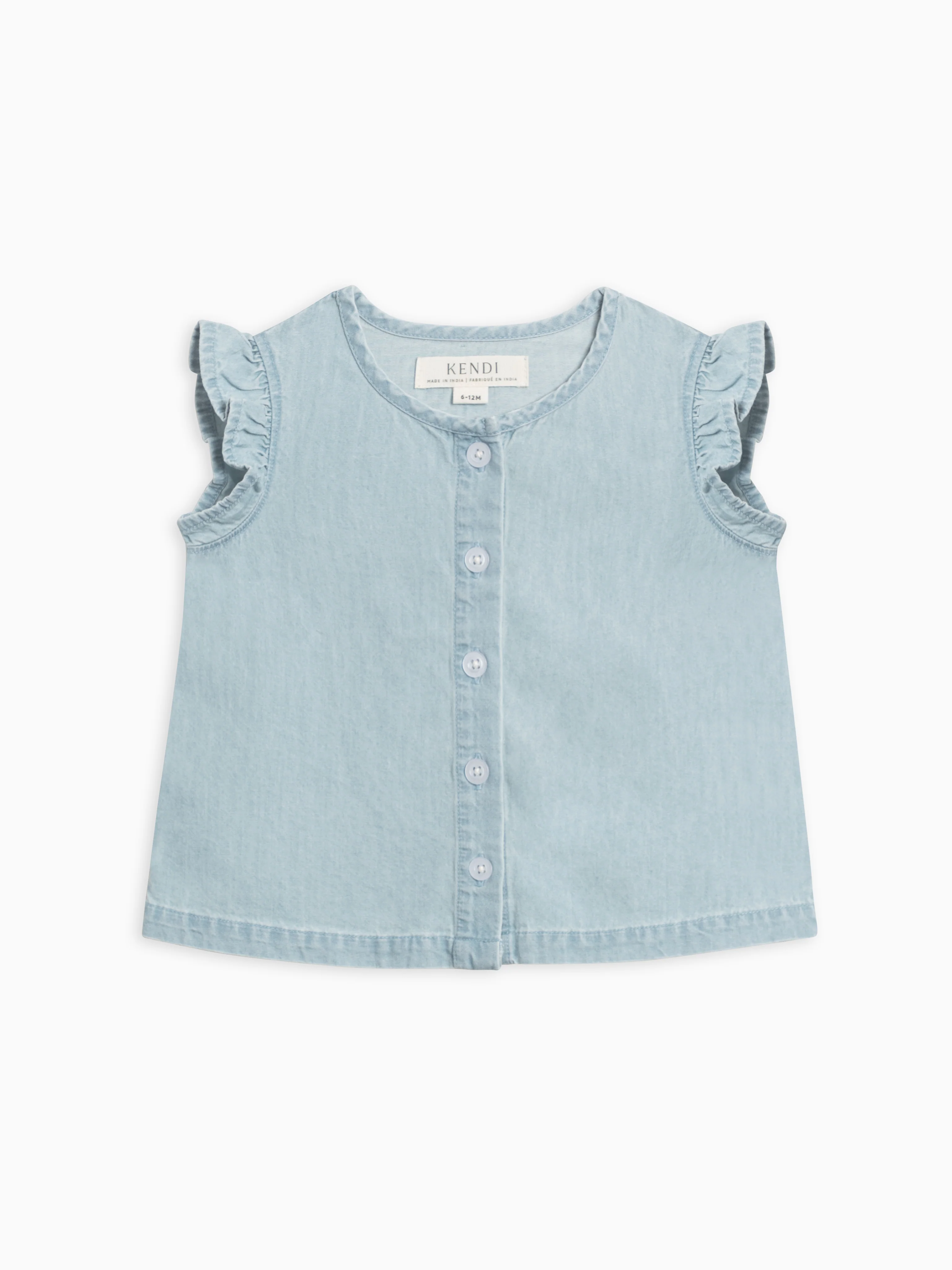 Light Chambray Flutter Sleeve Top